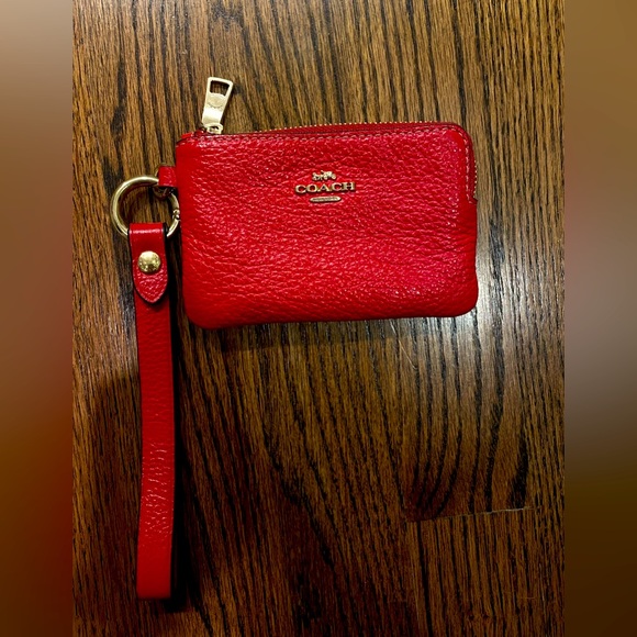 Red coach wallet pouch with strap - Picture 1 of 4